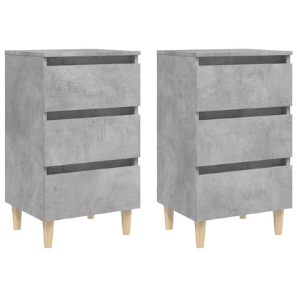 Mesitas De Noche 2 Uds Patas Madera Gris Hormigón 40x35x69 Cm_0