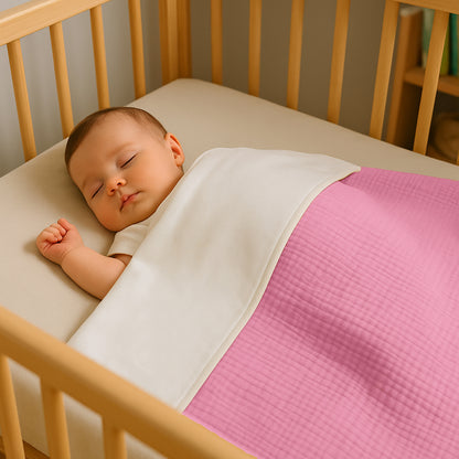 Manta De Algodón Orgánico Rex Blanca Y Rosa