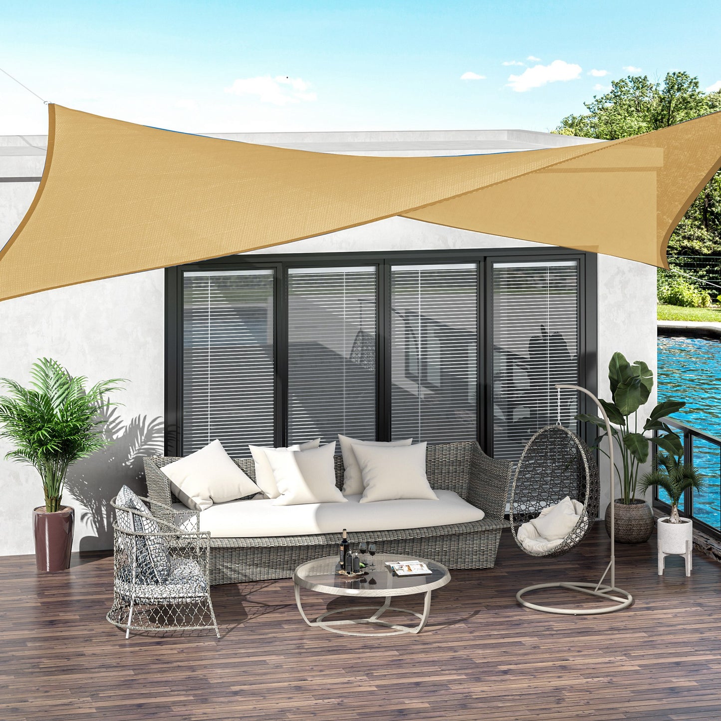 Outsunny Toldo Vela De Sombra Rectangular 4x6 M Con Anti-uv Arena_1