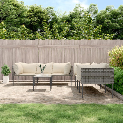 Vidaxl Set De Muebles De Jardín 7 Pzas Y Cojines Ratán Sintético Gris_1