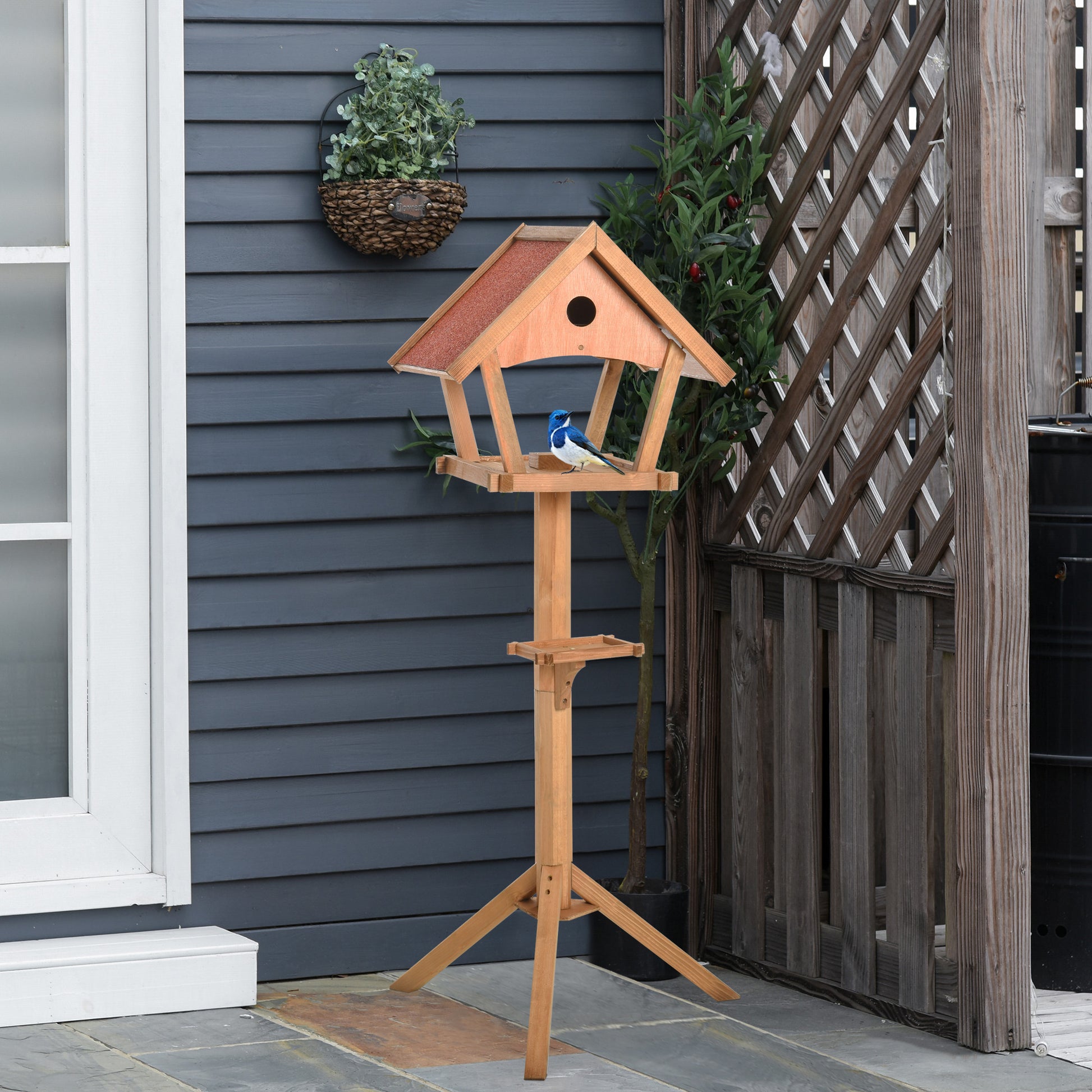 Pawhut Comedero Para Pájaros De Pie De Madera 49x45x139 Cm Con Techo Asfáltico_1