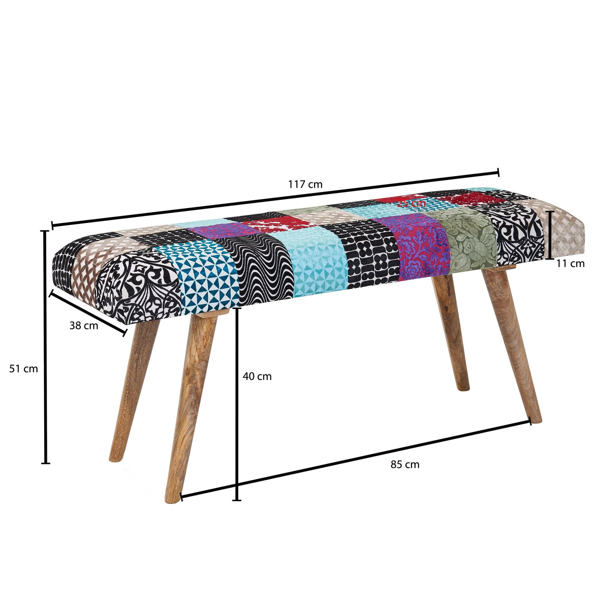 Banco De Madera Maciza Multicolor 117x51x38 Cm_3