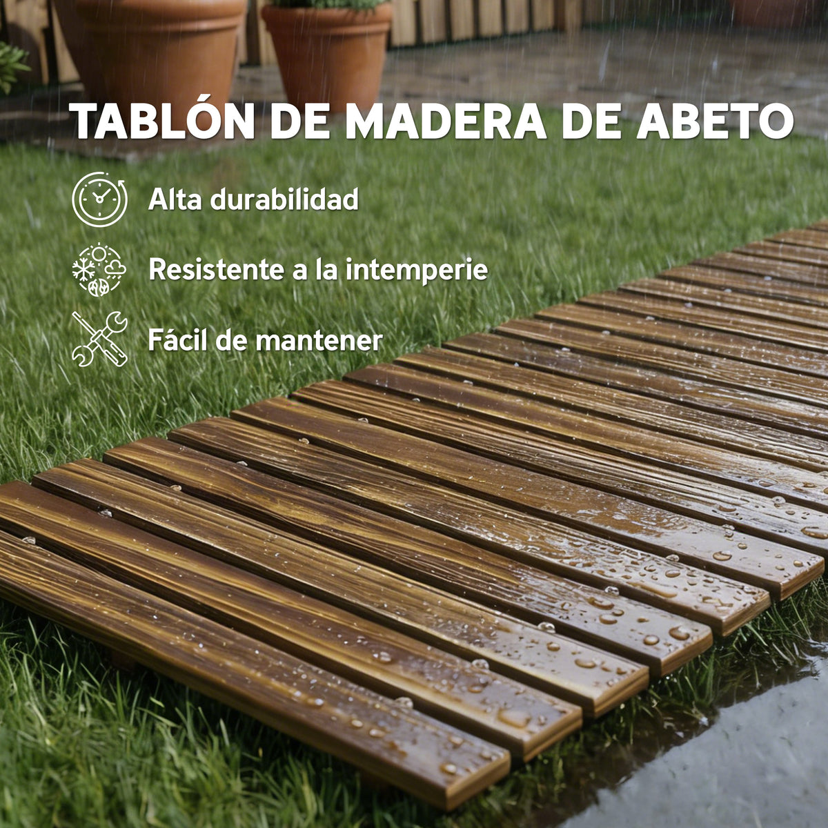 Outsunny Camino De Jardín De Madera 120x38 Cm Para Exteriores Carbonizado_5