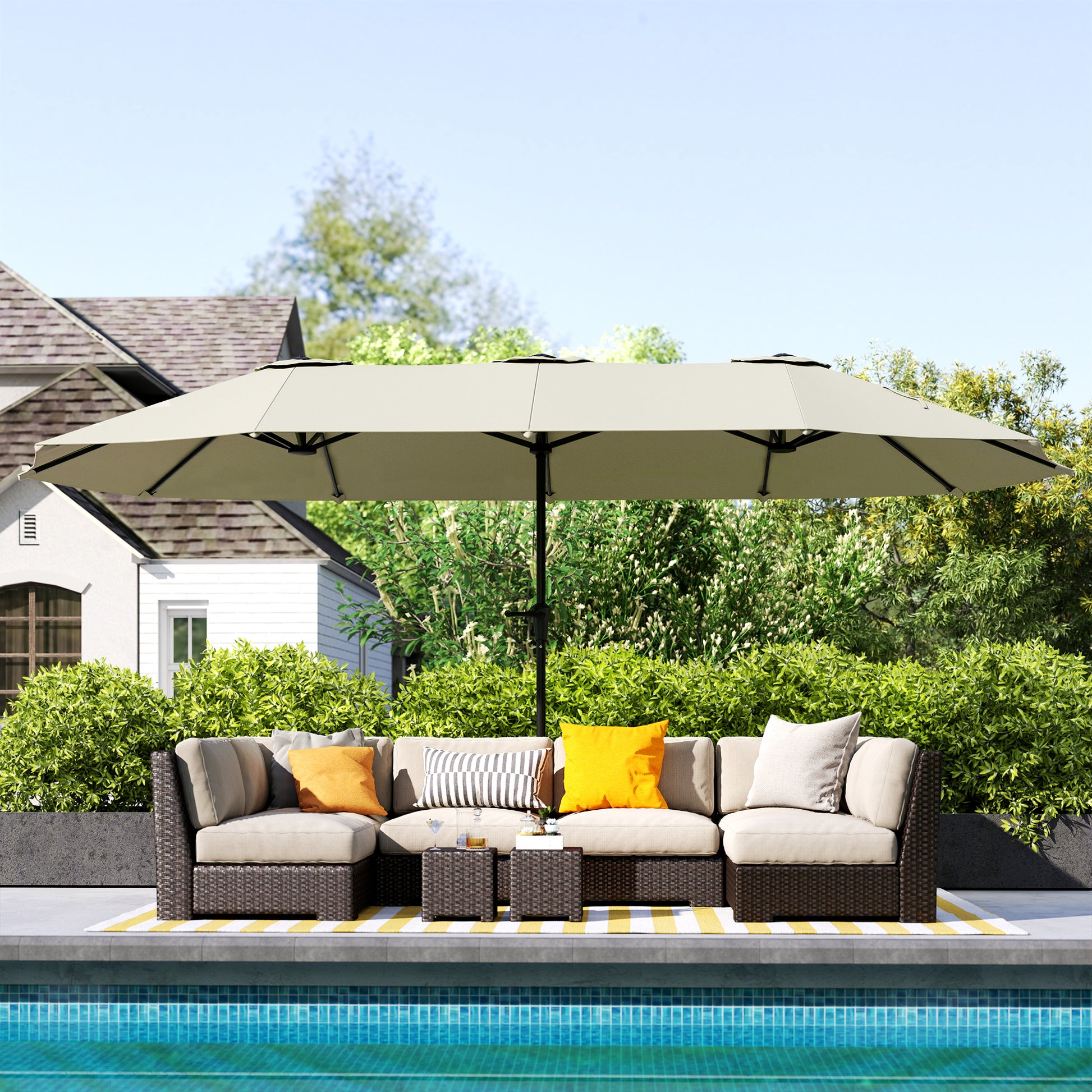 Outsunny Sombrilla Doble 4x2,2 M Con Manivela Manual Impermeable Crema_1