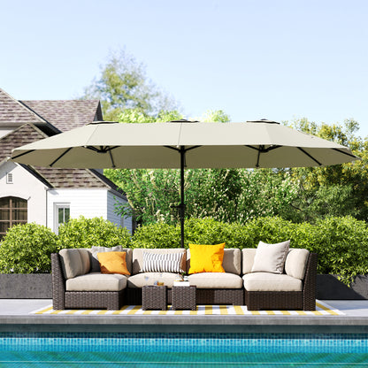 Outsunny Sombrilla Doble 4x2,2 M Con Manivela Manual Impermeable Crema_1
