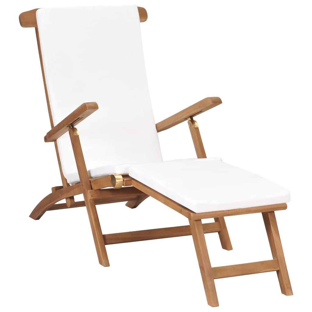 Vidaxl Tumbona Con Cojín Blanco Crema Madera Maciza De Teca_0