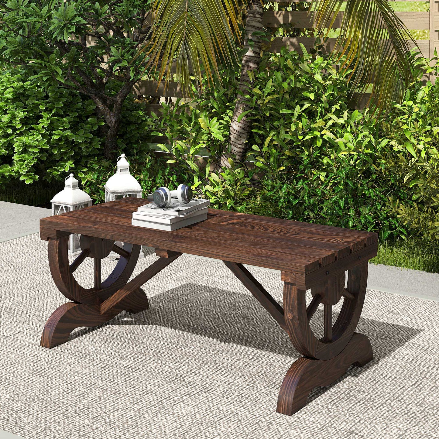 Outsunny Banco De Jardín Con Ruedas Decorativas 98x50x39,5 Cm Carbonizado_1