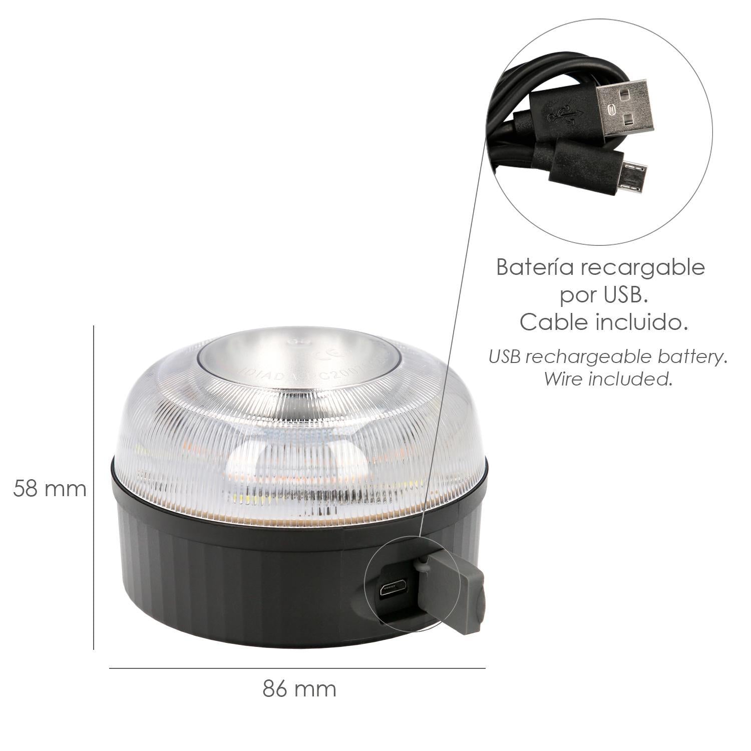 Luz Led Emergencia Coche V16 Baliza Luminosa Hologada Recargable Usb_1