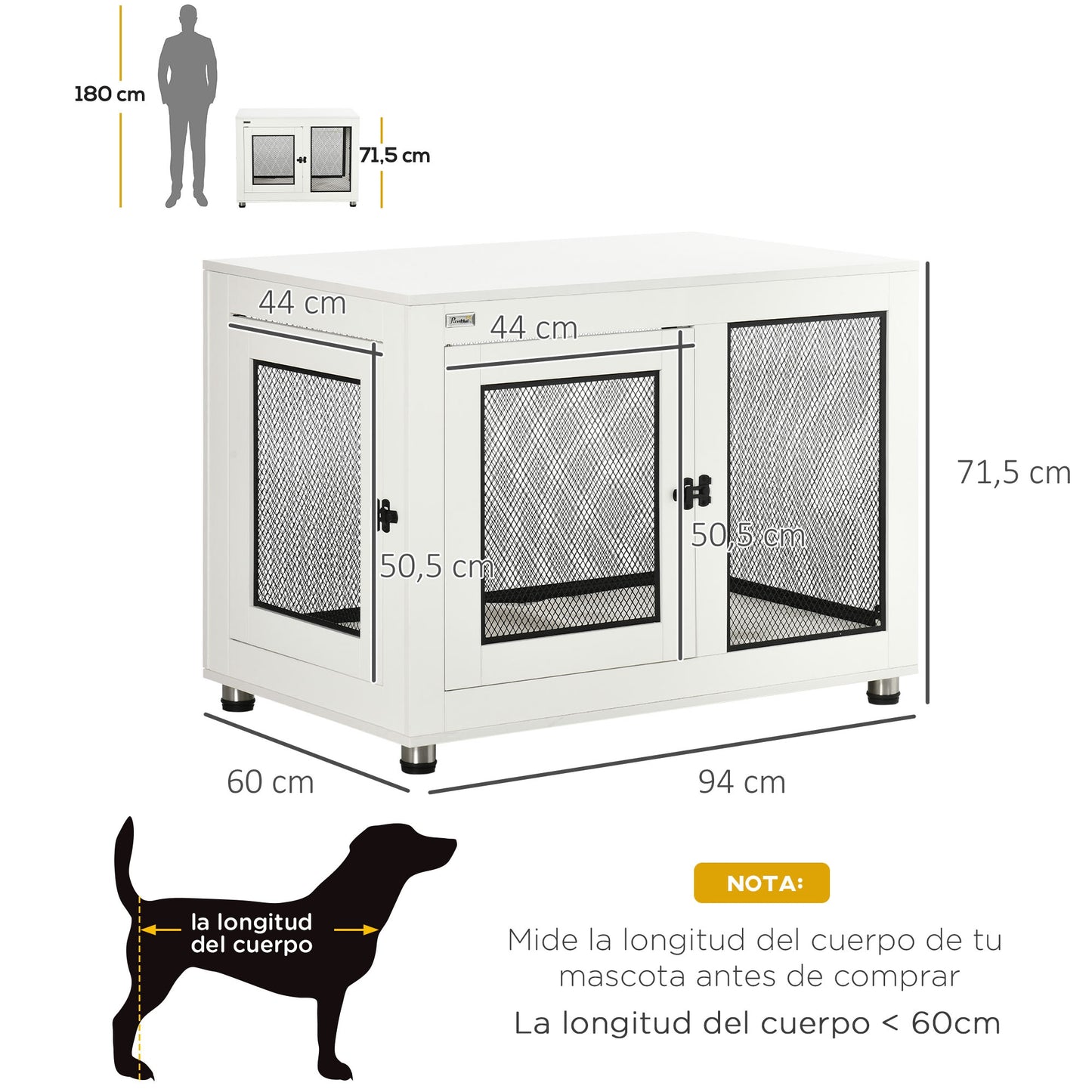 Pawhut Jaula Para Perros De Madera Superficie Mesa De Centro 94x60x71,5cm Blanco_2