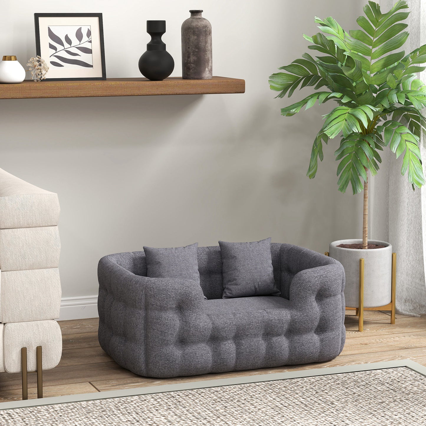 Pawhut Cama Para Perros Pequeños Con 2 Almohadas Antideslizante 70x50x30cm Gris_1