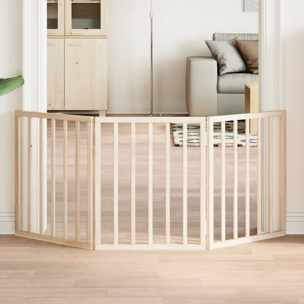 Vidaxl Puerta Para Perros Plegable De 3 Paneles, 150 Cm, Madera De Álamo_1
