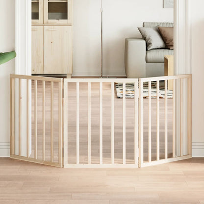 Vidaxl Puerta Para Perros Plegable De 3 Paneles, 150 Cm, Madera De Álamo_1