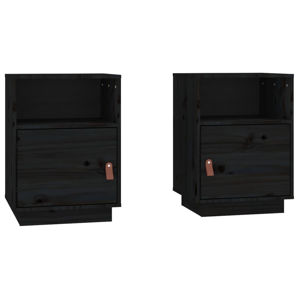 Mesitas De Noche 2 Uds Madera Maciza De Pino Negro 40x34x55 Cm_0
