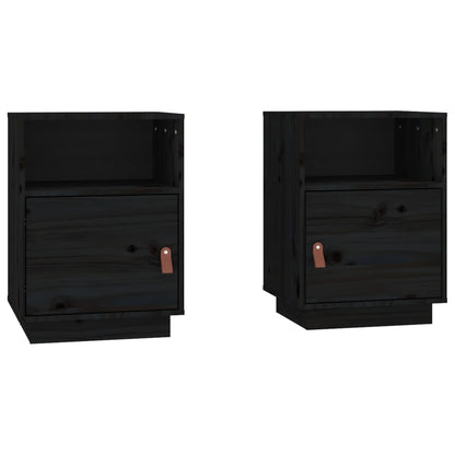 Mesitas De Noche 2 Uds Madera Maciza De Pino Negro 40x34x55 Cm_0