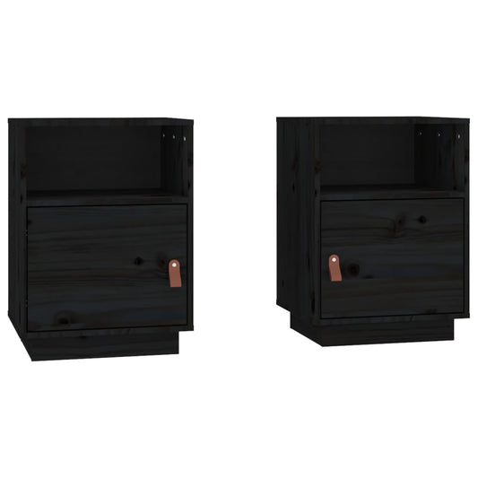 Mesitas De Noche 2 Uds Madera Maciza De Pino Negro 40x34x55 Cm_0
