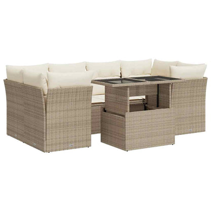 Set Sofás De Jardín 7 Piezas Y Cojines Ratán Sintético Beige / Vetonek_2