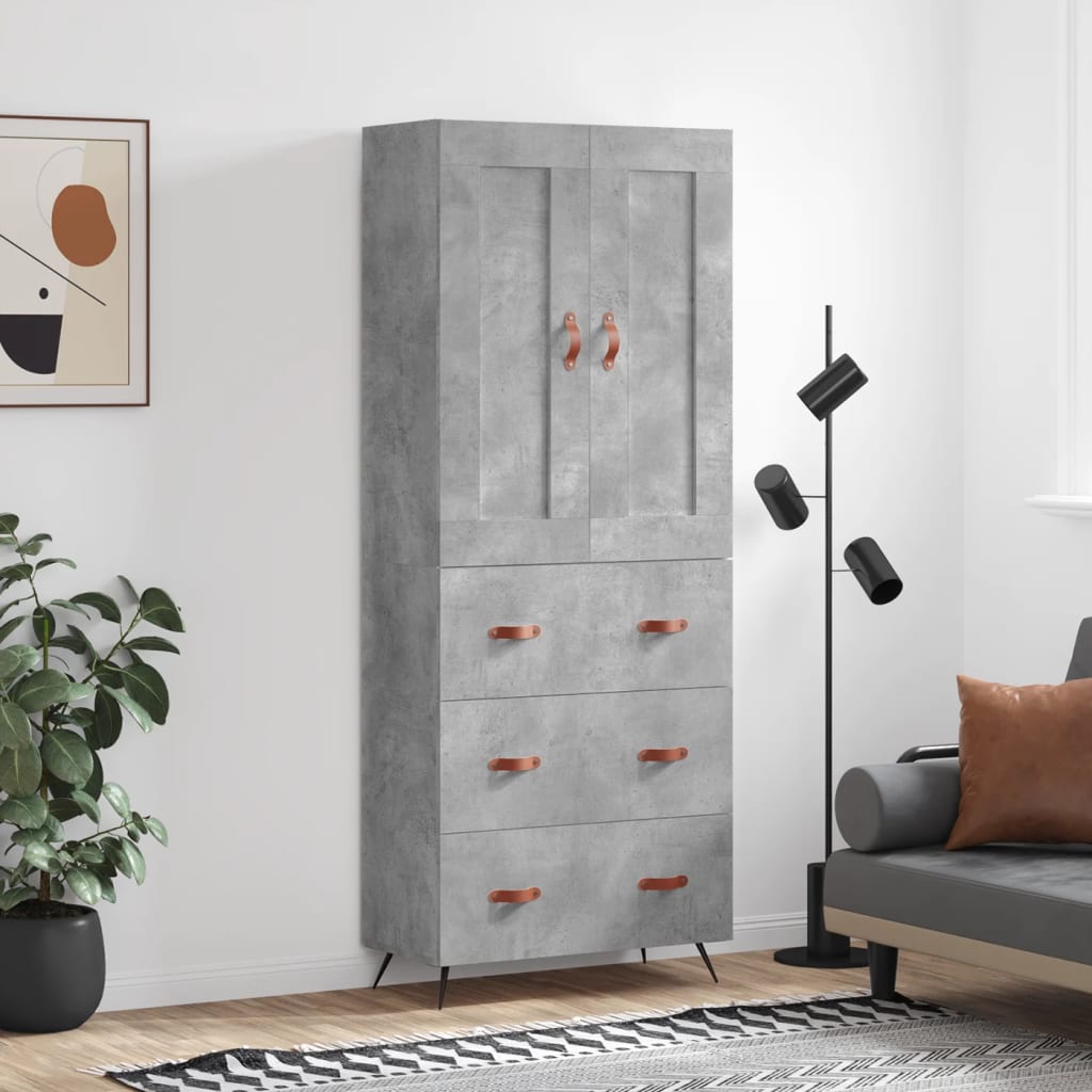 Aparador Alto Madera Contrachapada Gris Hormigón 69,5x34x180 Cm_0