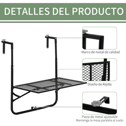 Outsunny Mesa Colgante De Balcón Plegable De Metal 60x60x57-72 Cm Negro_5