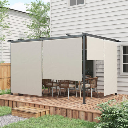 Outsunny Pérgola De Jardín 4x3 M Con Techo Retráctil 4 Cortinas Enrollables_1