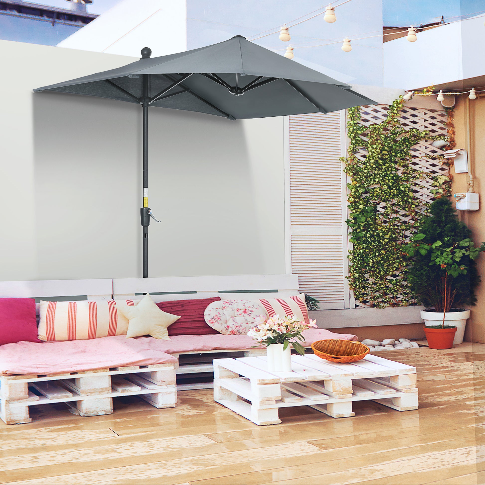 Outsunny Sombrilla De Pared Jardín 200x190x240cm Con Manivela Para Terraza Gris_1