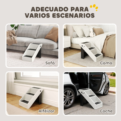 Pawhut Escalera Para Mascotas Plegable De 3 Peldaños 53x30,5x36,5 Cm Crema_5