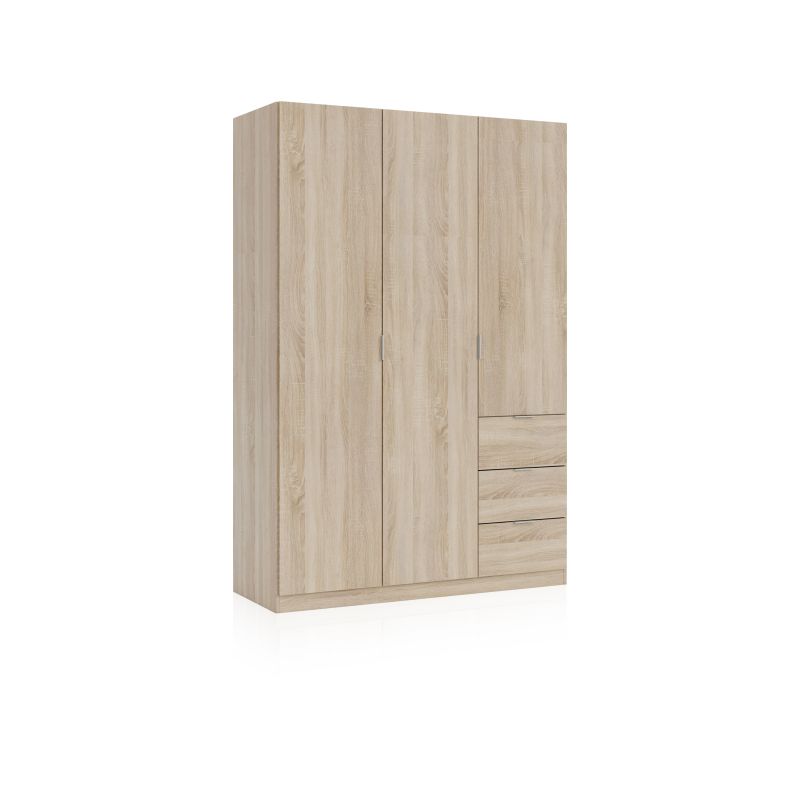 Armario Magan 3 Puertas Y 3 Cajones Melamina, Roble, 135 X 200 X 52_0