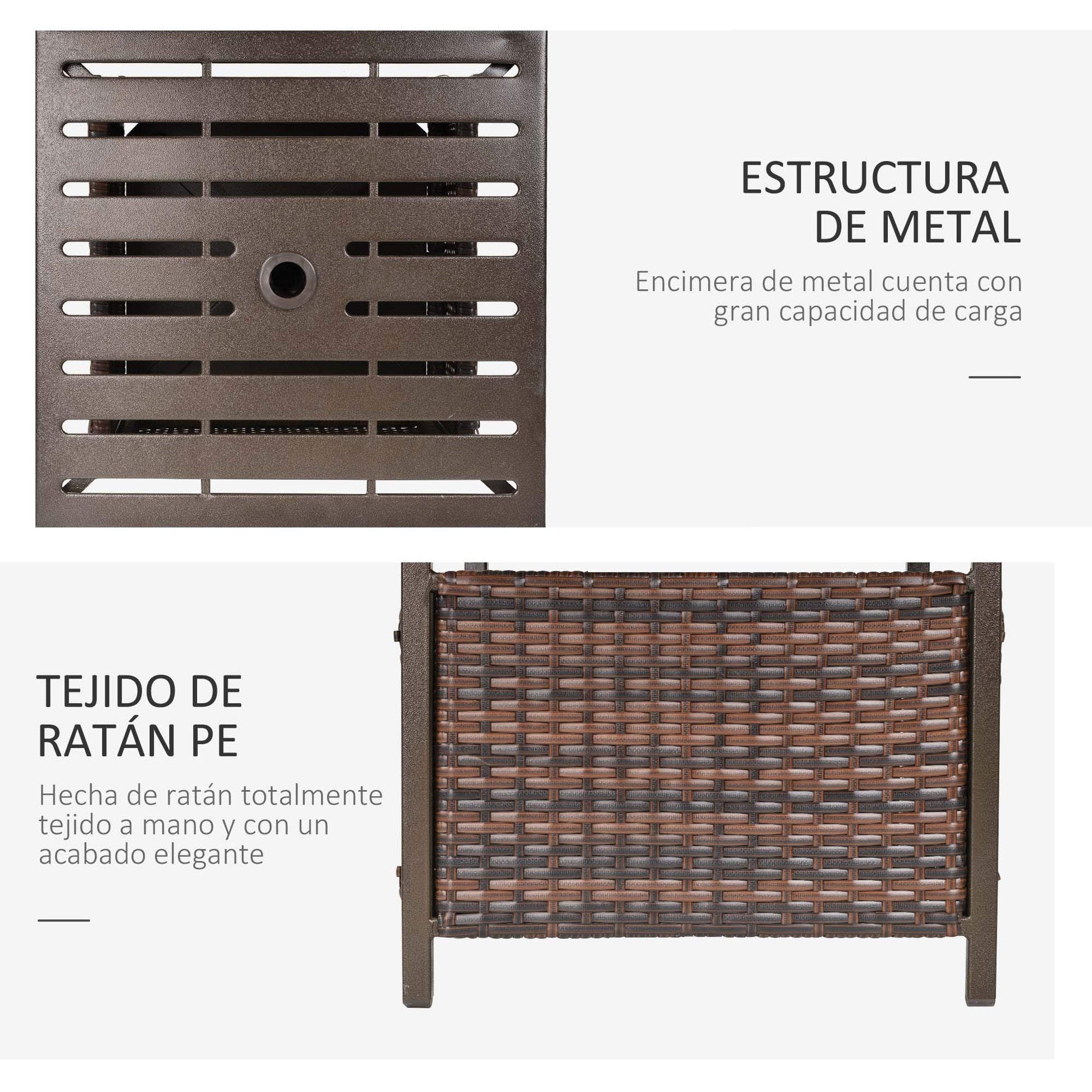 Outsunny Mesa De Comedor Exterior De Ratán Orificio Para Parasol 55,5x55,5x46cm_5