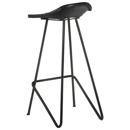 Taburetes De Cocina 2 Unidades Cuero Auténtico Negro_2
