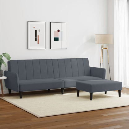 Sofá Cama De 2 Plazas Con Taburete Terciopelo Gris Oscuro / Vetonek_3