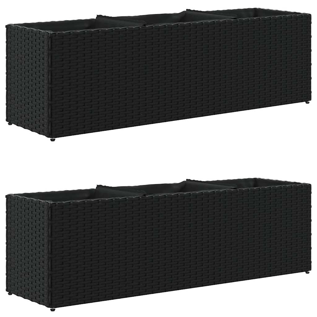 Jardineras Con 3 Maceteros 2 Uds Ratán Pe Negro 105x30x32 Cm_0