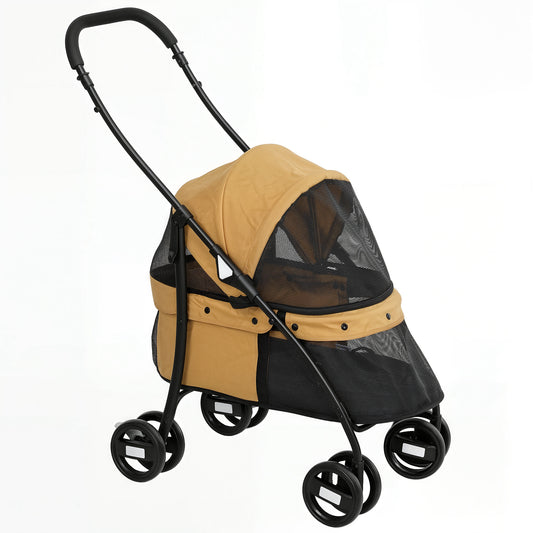 Pawhut Carrito Para Perros Plegable Con Ventanas De Malla Cojín Lavable Café_0