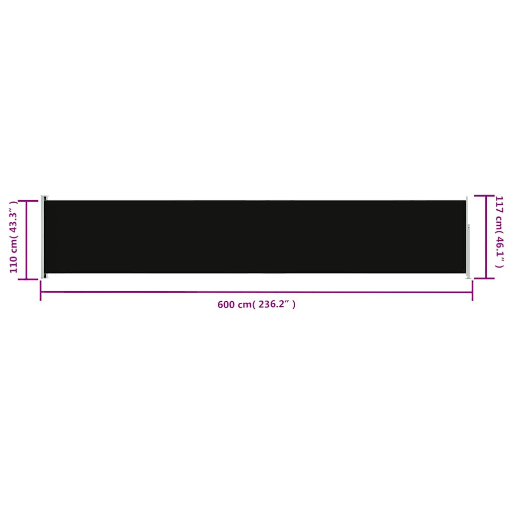 Vidaxl Toldo Lateral Retráctil De Jardín Negro 117x600 Cm_2