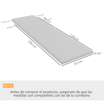 Outsunny Cojín Para Tumbona 196x63x6 Cm De Algodón Gris Claro_2
