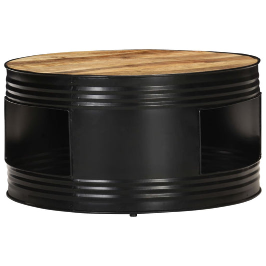 Mesa De Centro Madera Maciza De Mango Rugosa Negra 68x68x36 Cm_0