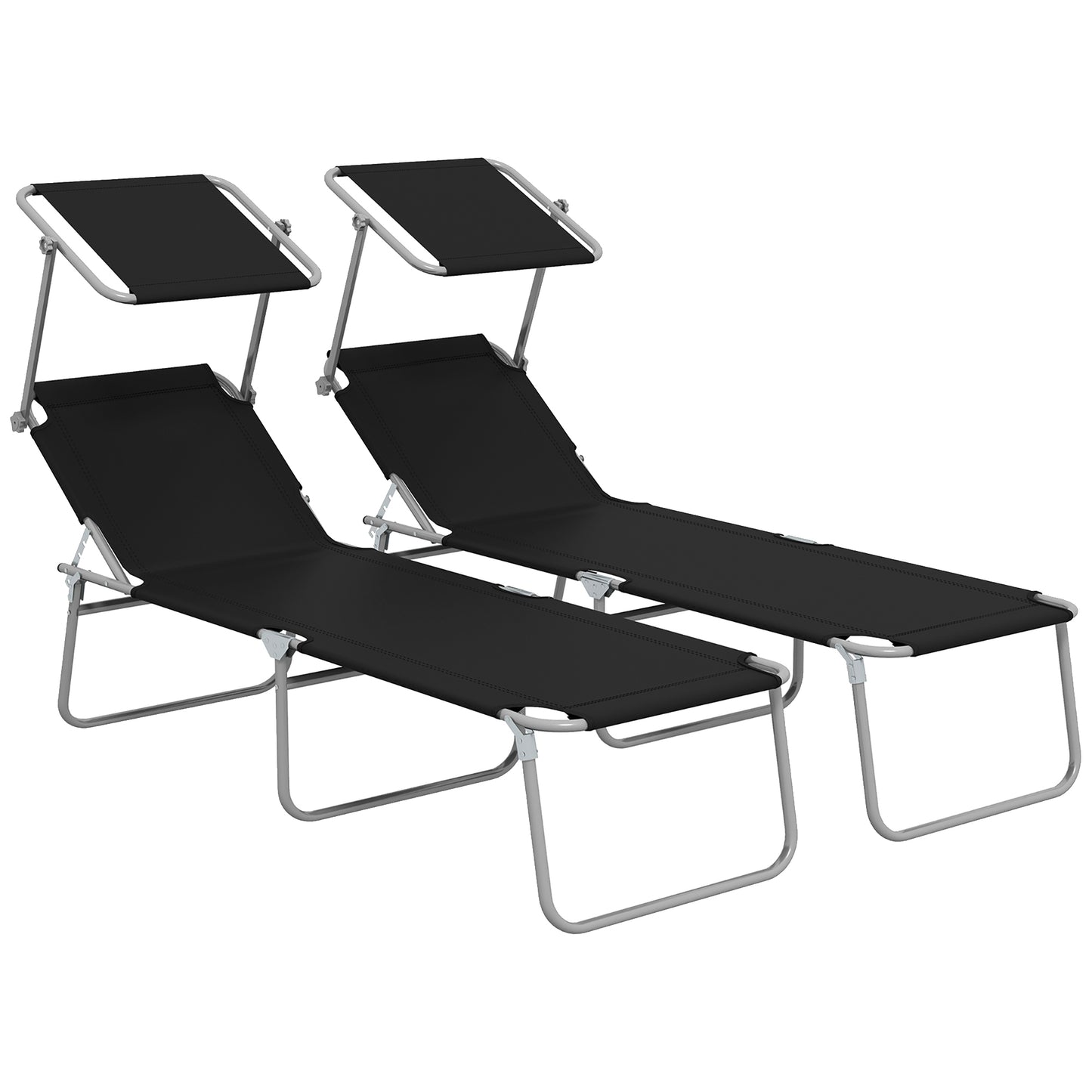 Outsunny Conjunto De 2 Tumbonas Plegables Con Toldo 187x58x36cm Negro_0