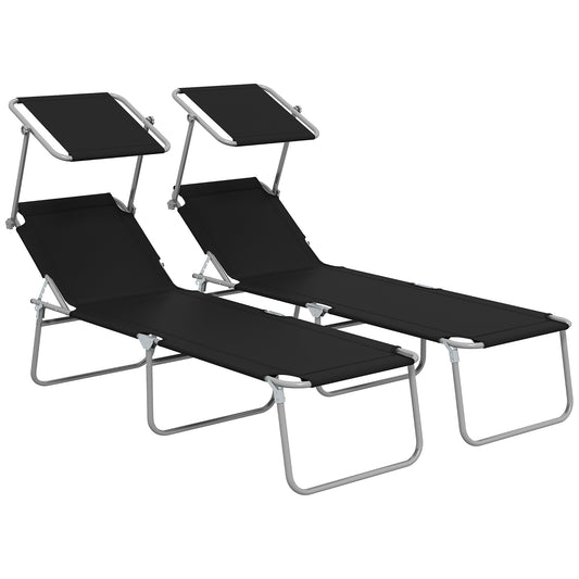 Outsunny Conjunto De 2 Tumbonas Plegables Con Toldo 187x58x36cm Negro_0