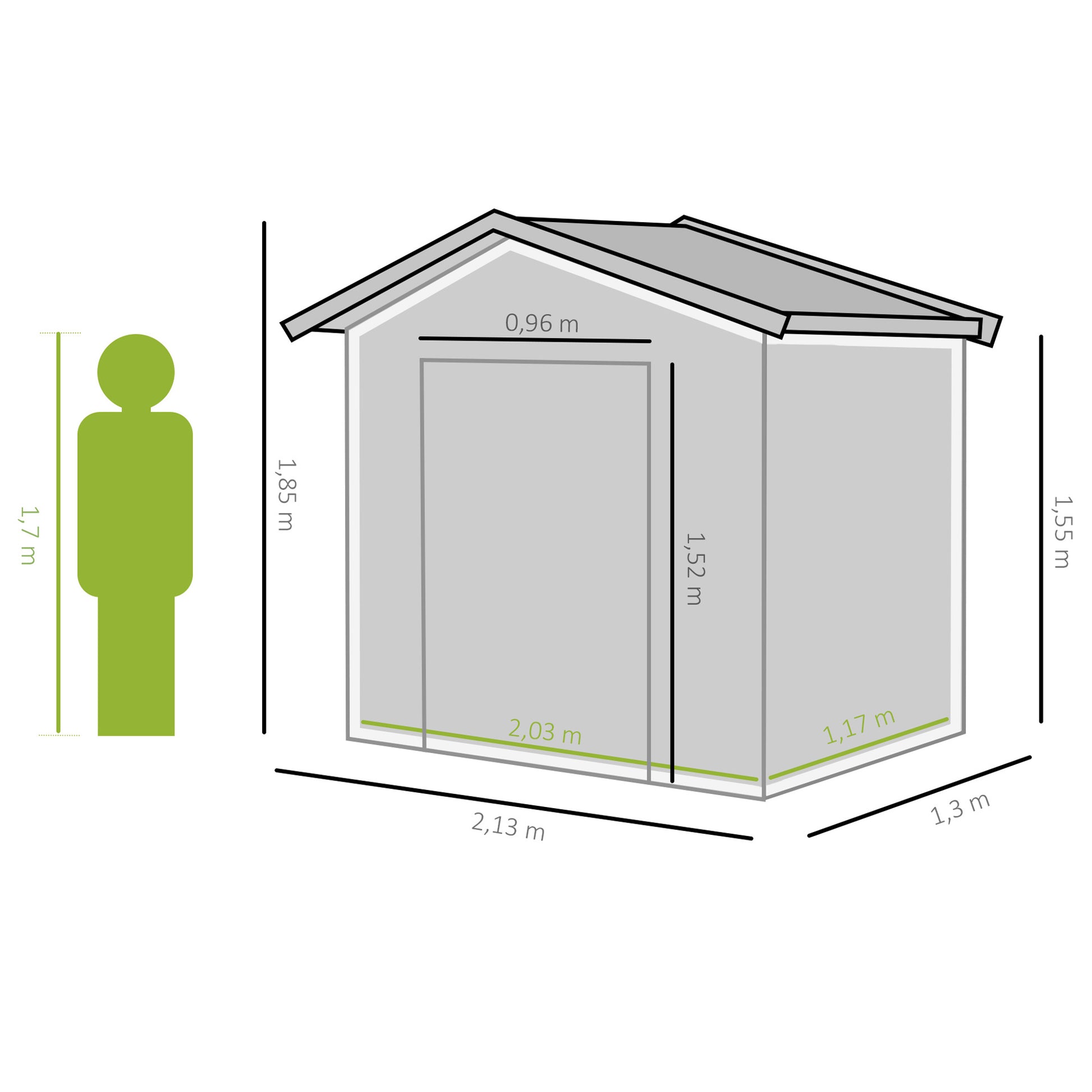 Outsunny Caseta De Jardín 213x130x185 Cm Con 2 Puertas Correderas Y 4 Ventanas_2