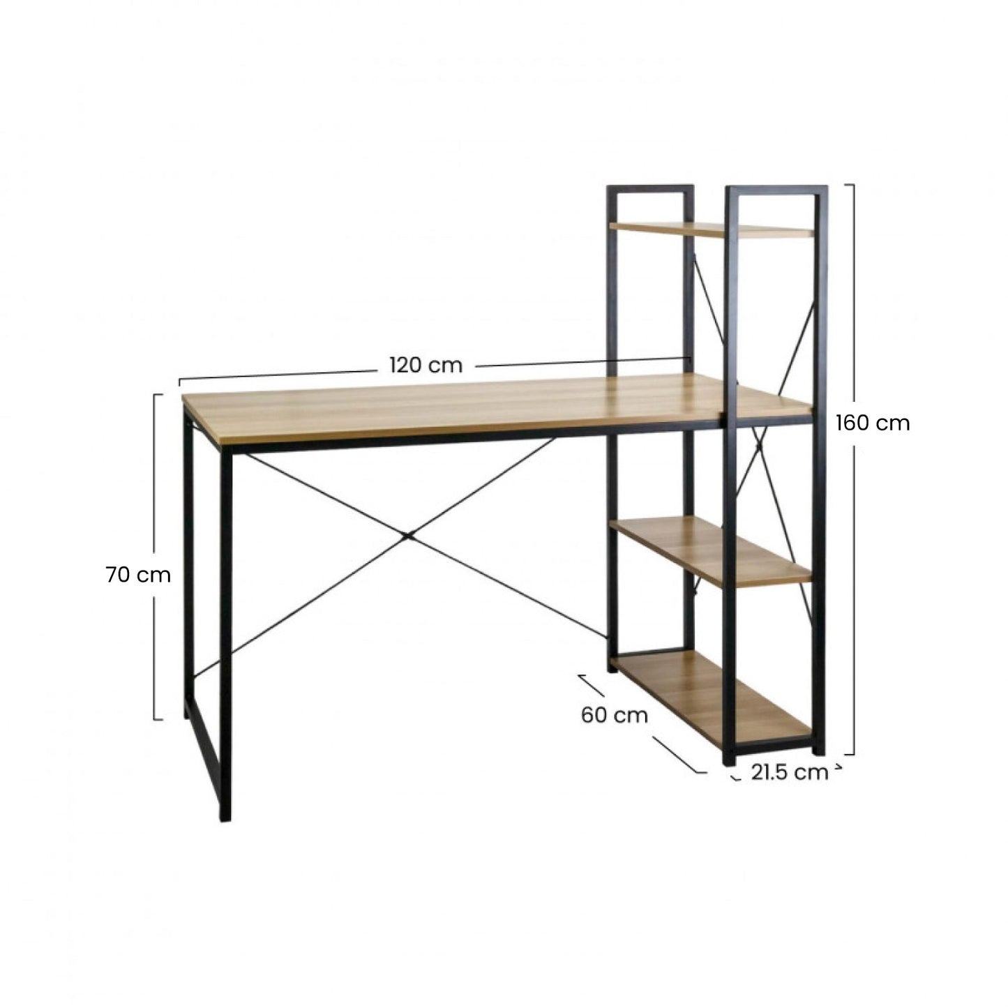Escritorio Metálico Con Estantería 3 Baldas De Madera Ozra 120x160x70cm 7house_5