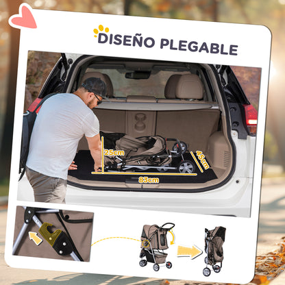 Pawhut Carrito Para Perros Plegable Con Cesta De Almacenaje 75x45x97 Cm Café_4