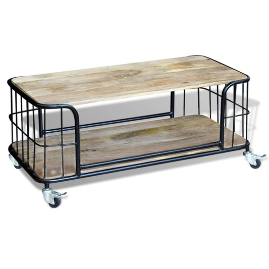 Mesa De Centro De Madera Maciza De Mango 100x50x35 Cm_0