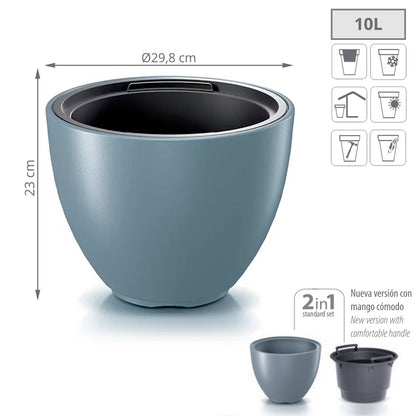 Maceta Heos 10l., Con Depósito, Dimensiones (mm) 298x298x230, Color Gris Claro