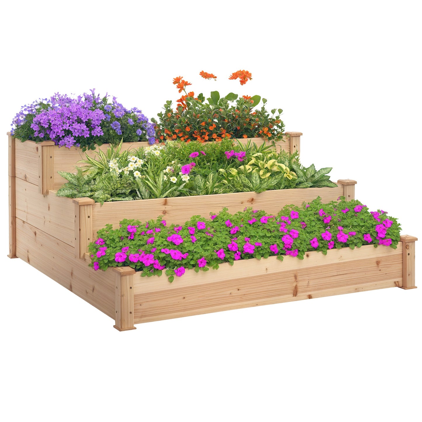 Outsunny Jardinera Exterior Grande De Madera De 3 Niveles 120x120x56 Cm Natural_0