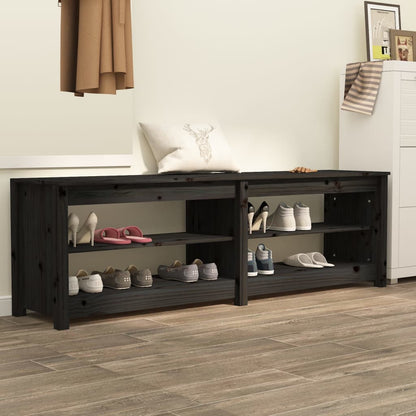 Banco Zapatero De Madera Maciza De Pino Negro 160x36,5x50 Cm / Vetonek_0