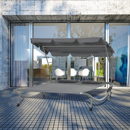 Outsunny Tumbona Doble De Jardín Con Toldo 2 Cojines 200x175x134 Cm Gris_1