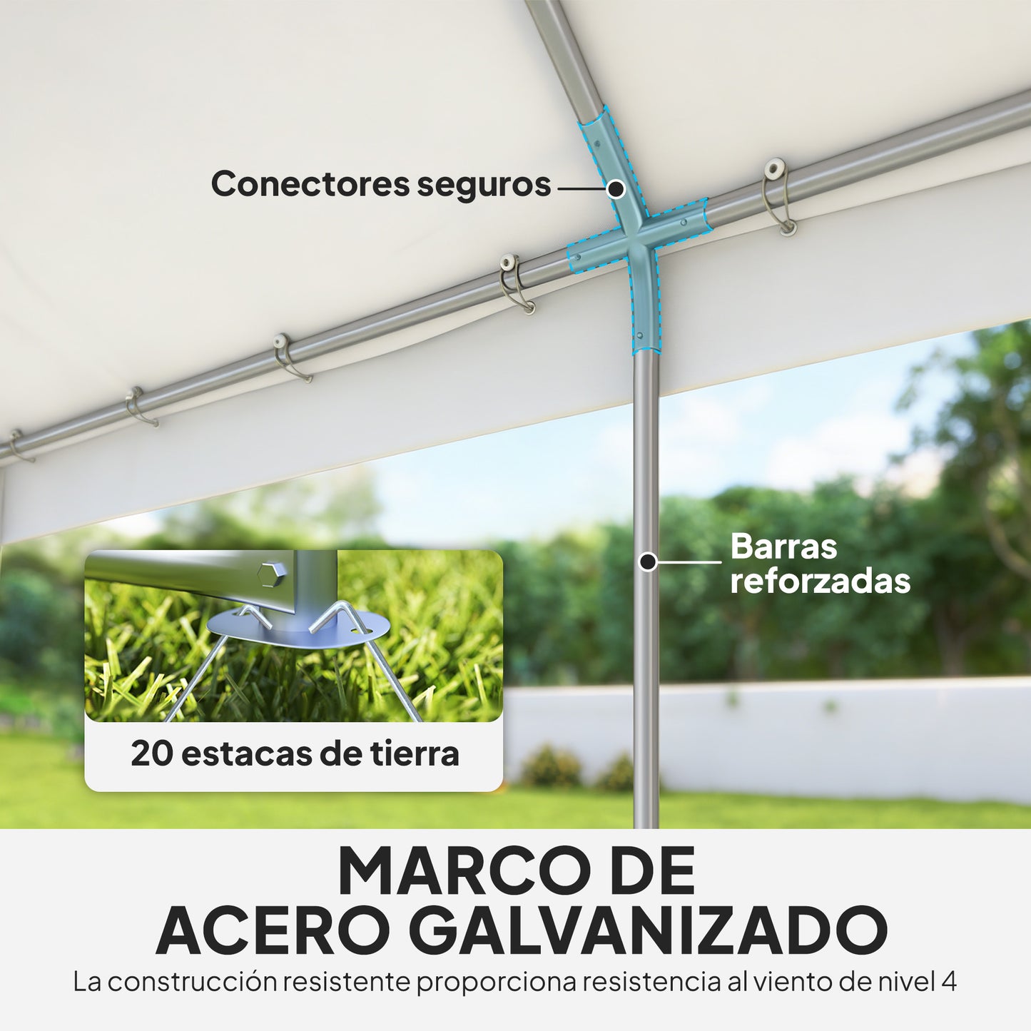 Outsunny Carpa Para Fiesta 4x6 M Con Luces Led Paredes Extraíbles Puertas Blanco_5