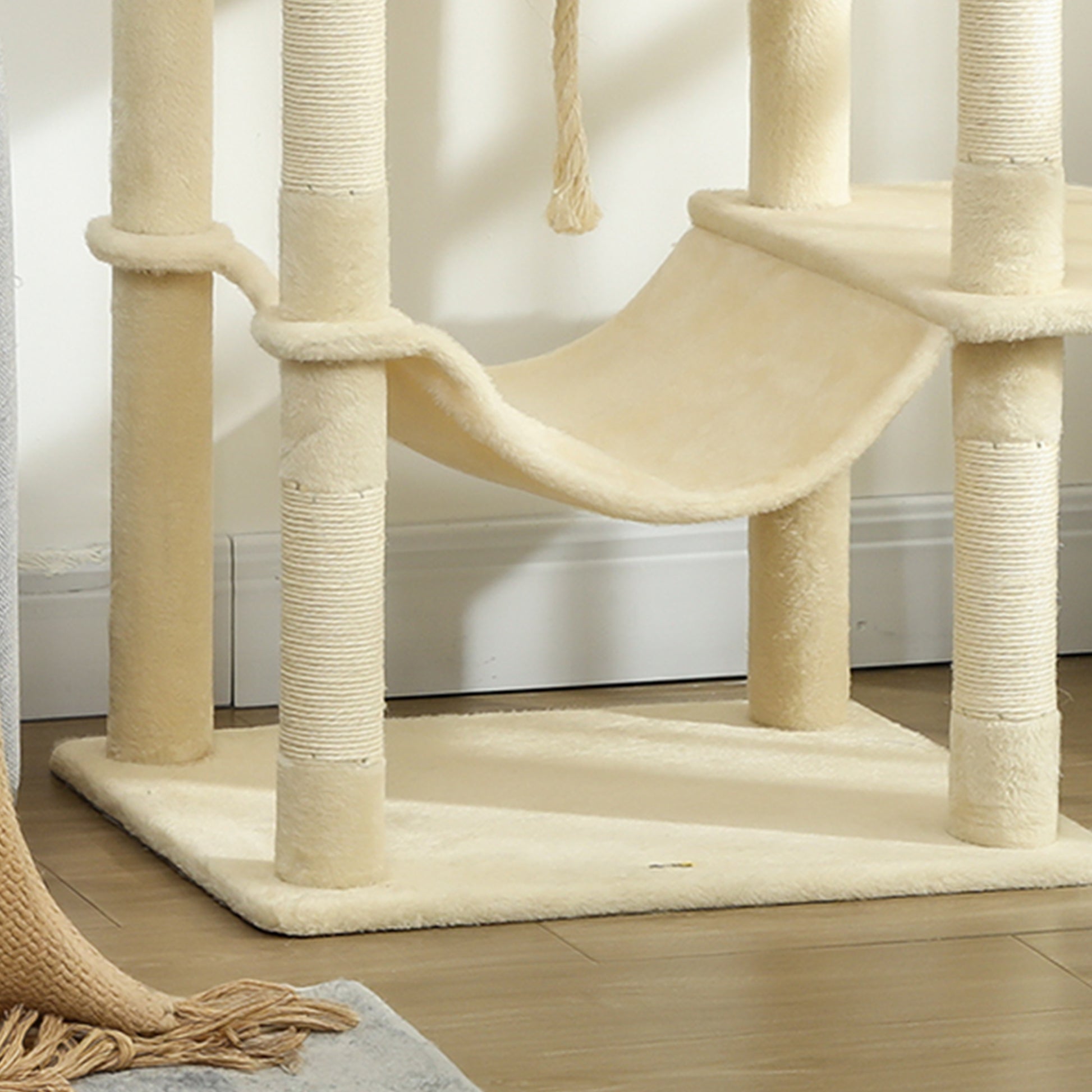 Pawhut Árbol Rascador Para Gatos 202 Cm Con Plataformas 2 Camas 2 Cuevas Beige_3