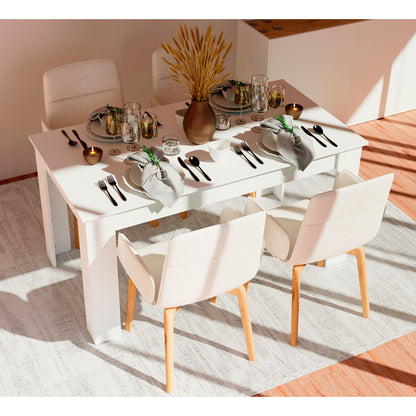 Mesa Comedor Madera, Salón O Cocina Para 4 - 6 Personas 77x140x80 Cm, Muebles Diseño Moderno, Briebe, Opal, Blanco