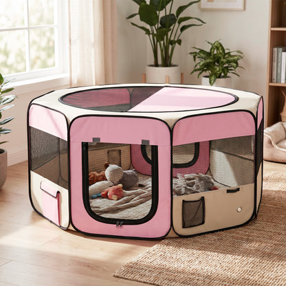 Pawhut Parque Para Mascotas Plegable 90x90x41cm Impermeable De Tela Oxford Rosa_1