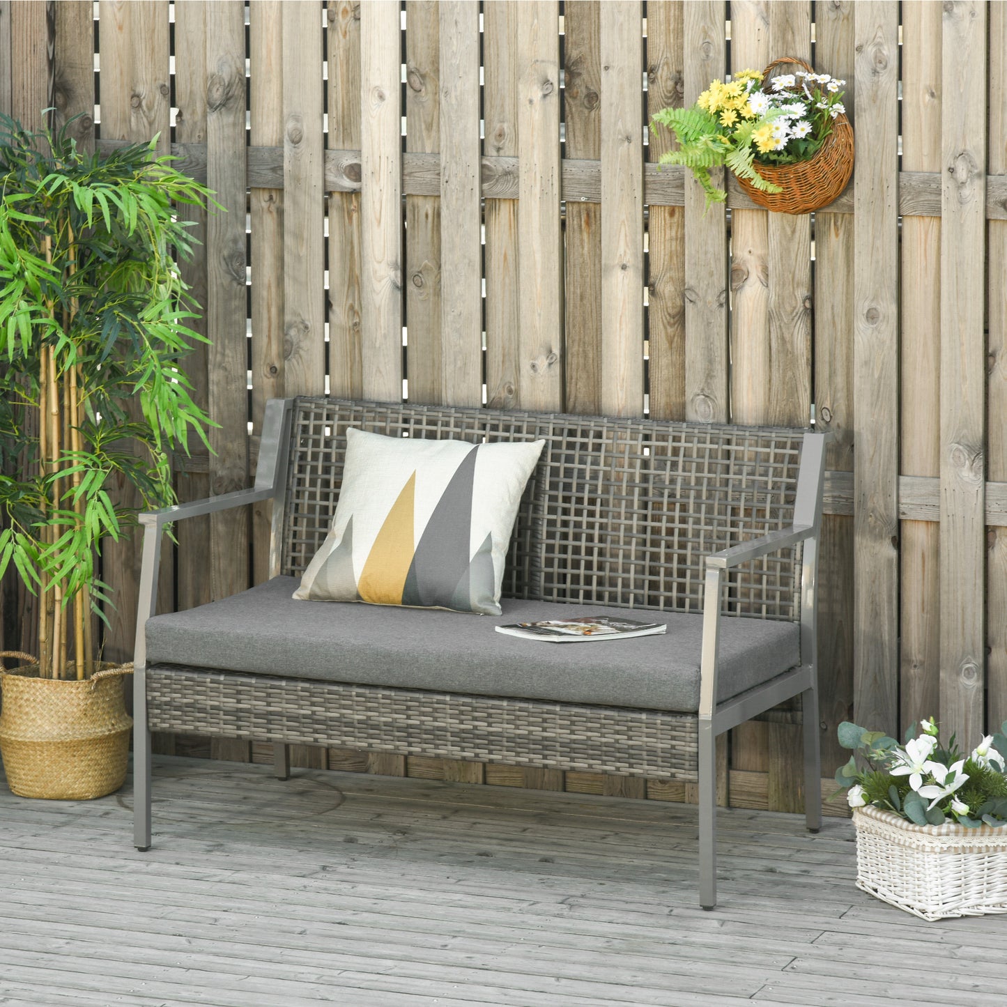 Outsunny Sofá De Ratán Dos Plazas Con Cojín Desmontable Sillón Mueble De Jardín_1
