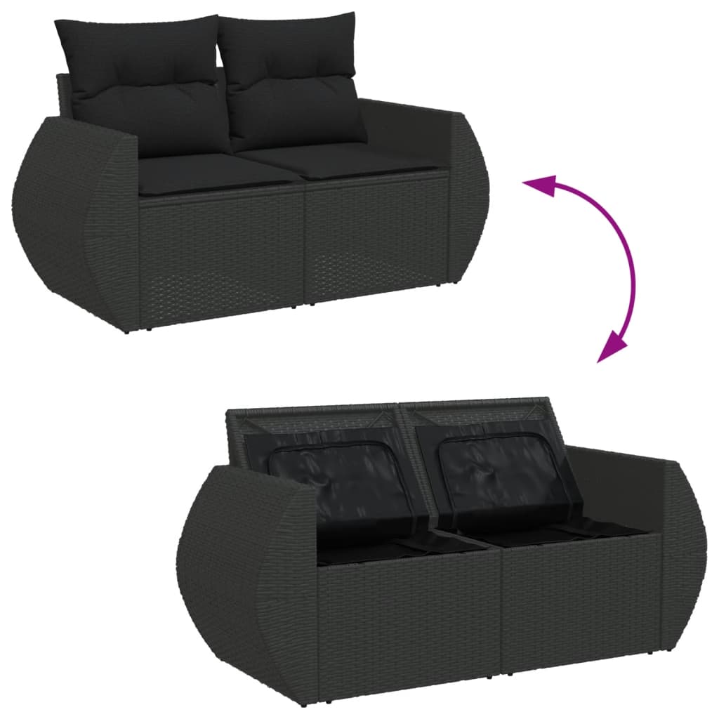 Set De Sofás De Jardín 7 Pzas Con Cojines Ratán Sintético Negro / Vetonek_5
